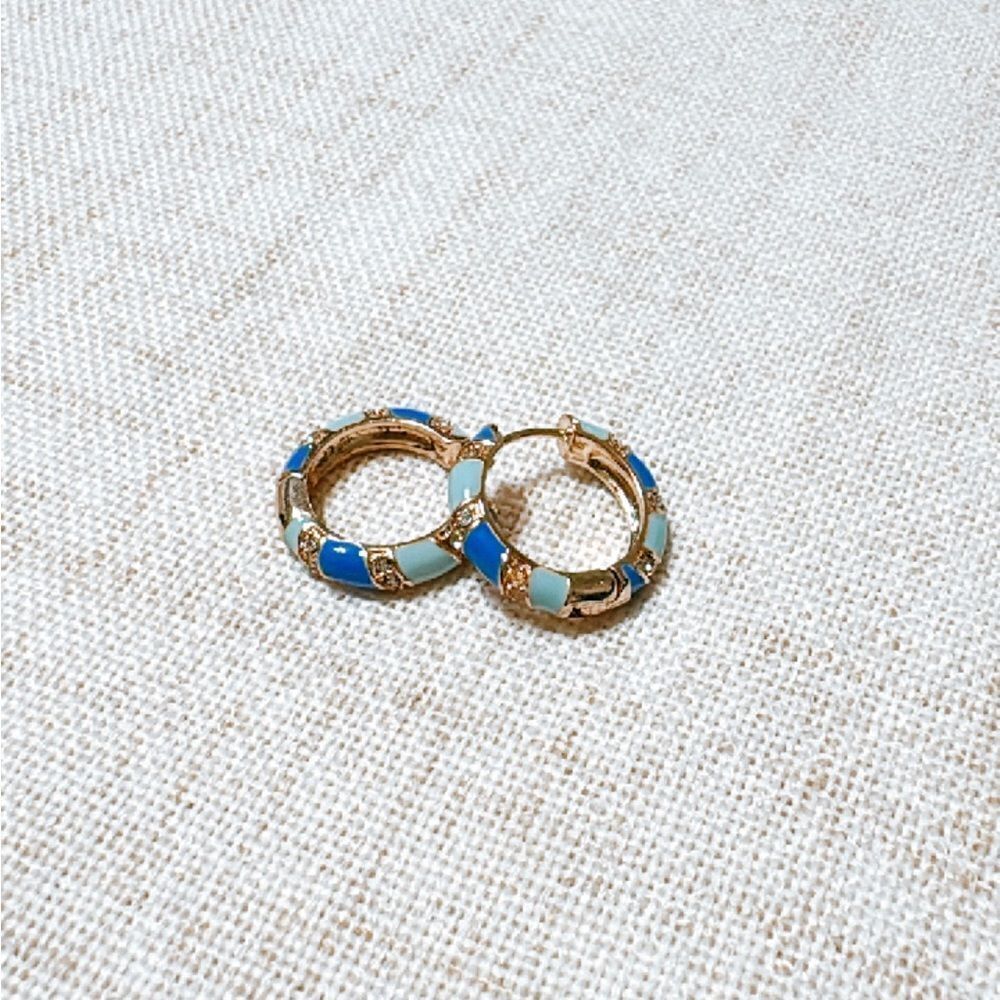 Boho blue enamel hoop earrings N561 - Picture 2 of 3
